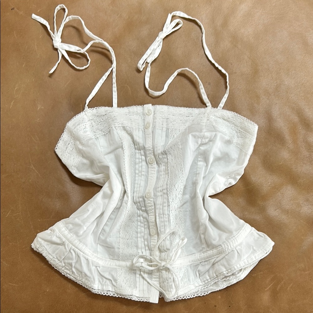 White Lace Button-Up Top